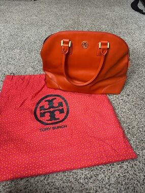 Tory Burch Bright Orange Leather Robinson Dome Satchel